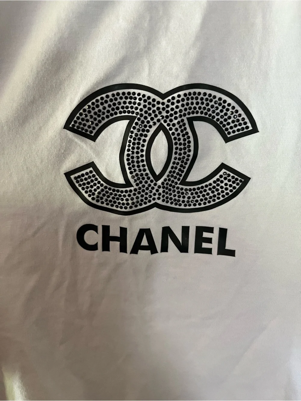 Classic Baby Blue Chanel Tee Black Sequined Logo - Picture 4 of 6